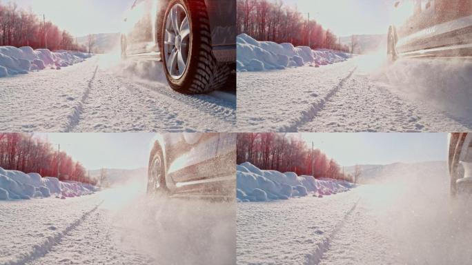 在雪地里开车道路环境转弯