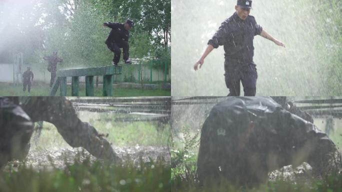 89警察雨中训练警察魔鬼训练吊铁杠