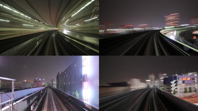 夜间有轨电车快速通过城市