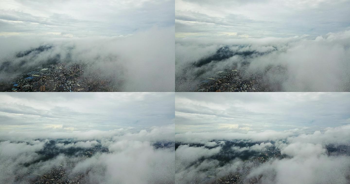 城市高空穿过云层 平流云