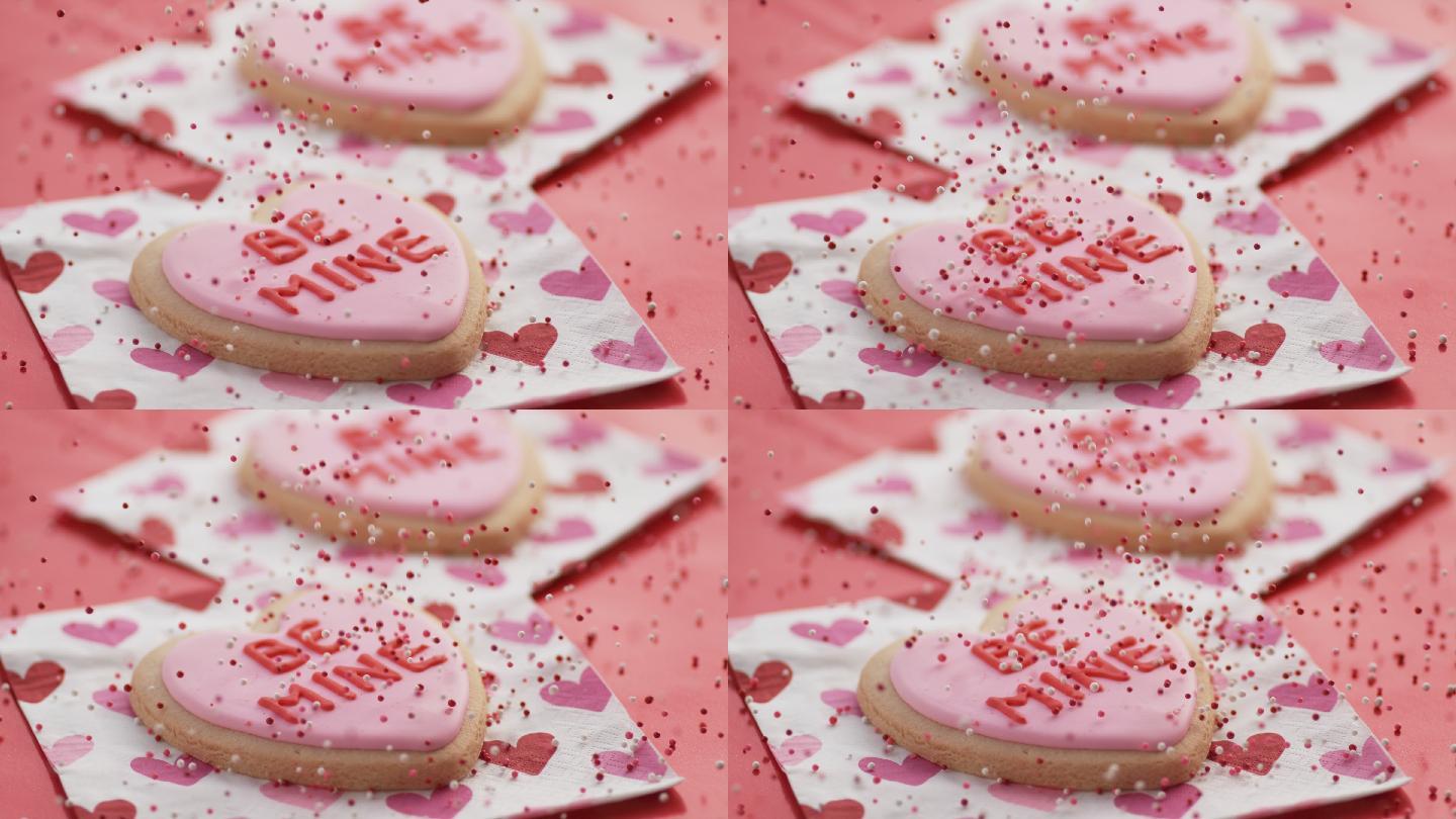 情人节小甜饼上撒满了糖果。