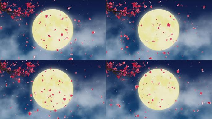 4K中秋圆月花瓣背景循环