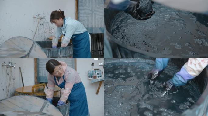 扎染视频云南大理白族扎染浸泡染色过程