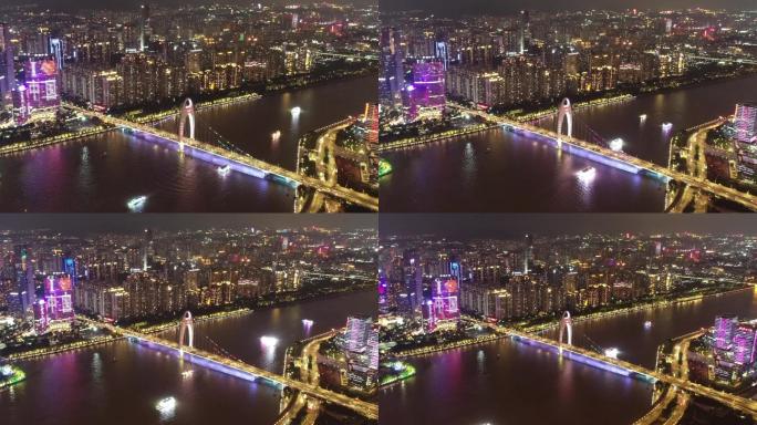 广州 猎德大桥 夜景延时 航拍夜景