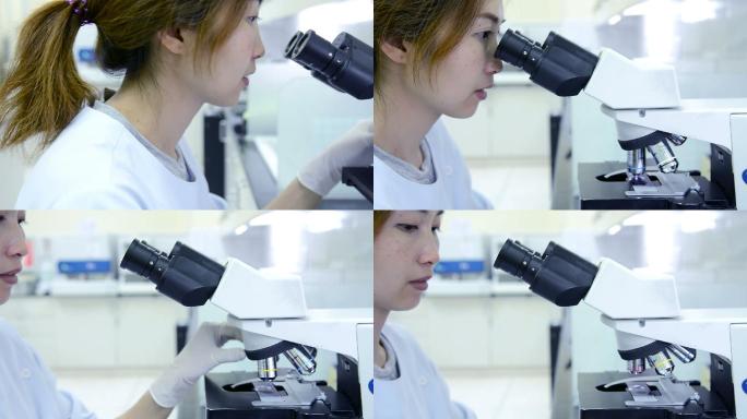 科学家在实验室看显微镜的照片