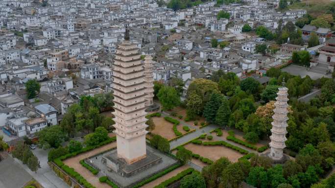 4k佛塔视频云南大理古城崇圣寺三塔远景地