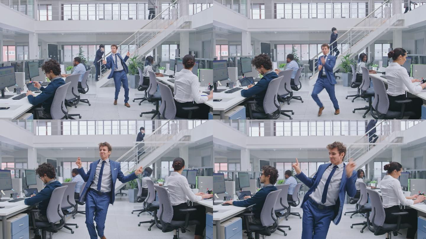 在办公室跳舞的男人