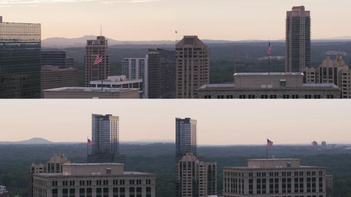 亚特兰大市中心美国国旗的空中拍摄