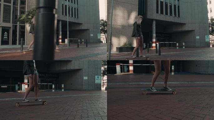城市女子滑滑板