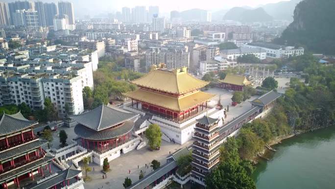 广西柳州文庙航拍拉距全景空镜头