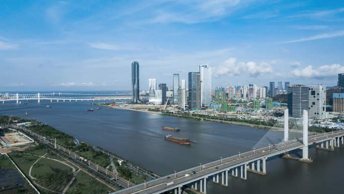 珠海横琴大桥与横琴金融岛城市风光4K延时