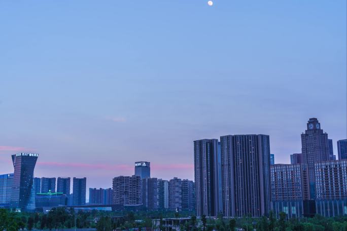 成都高新区天际线夜景延时素材4K