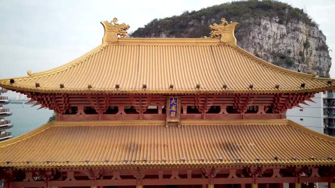 广西柳州文庙航拍内部空镜头