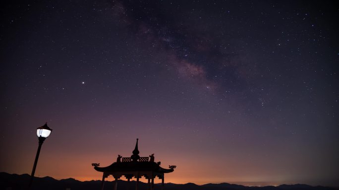 4K山顶寺庙星空银河延时