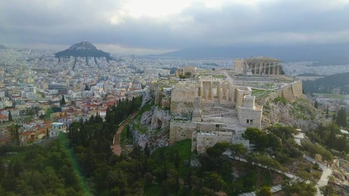 古希腊遗址雅典卫城鸟瞰图