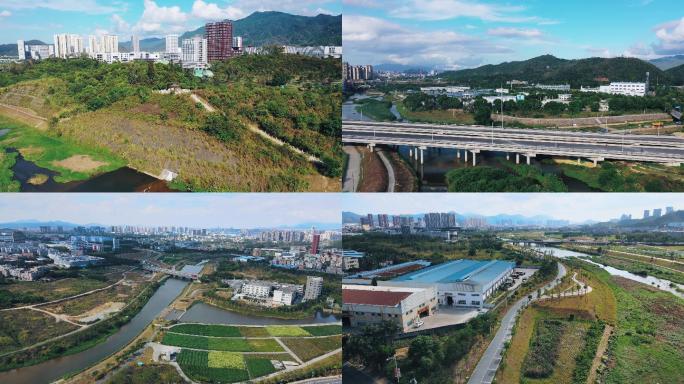 4k生态城市河道绿化航拍
