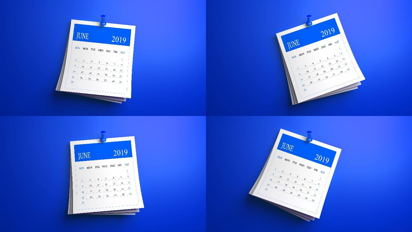蓝色背景上可循环日历
