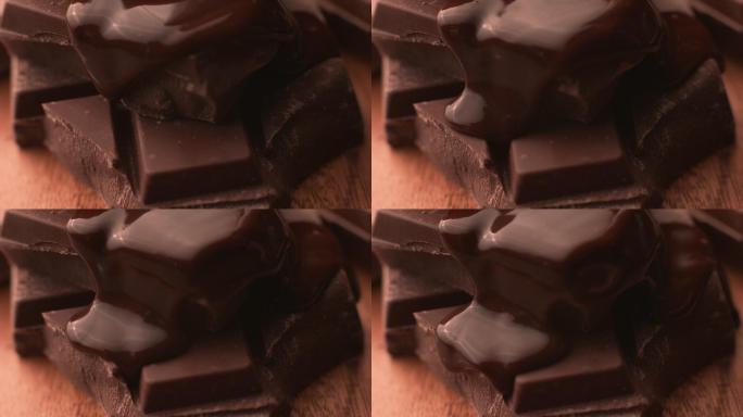 融化的巧克力倒在大块巧克力上
