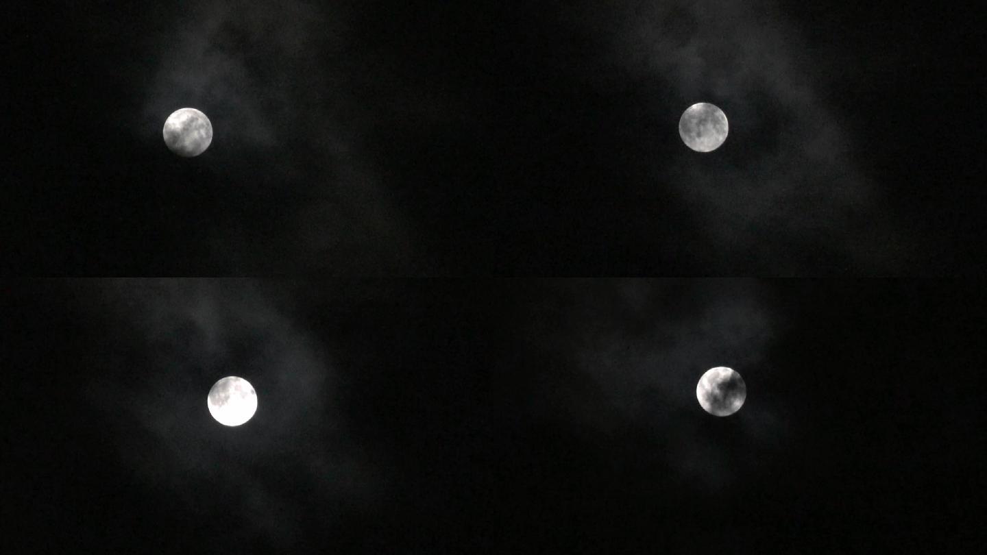 夜晚空中满月穿行乌云之间2