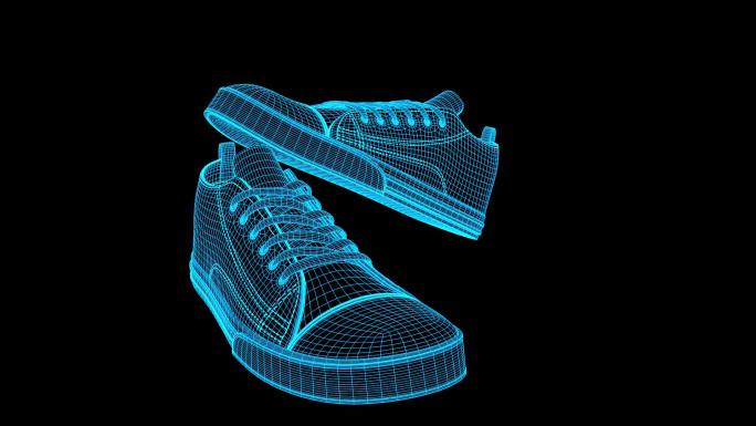 蓝色线框全息科技球鞋循环带通道