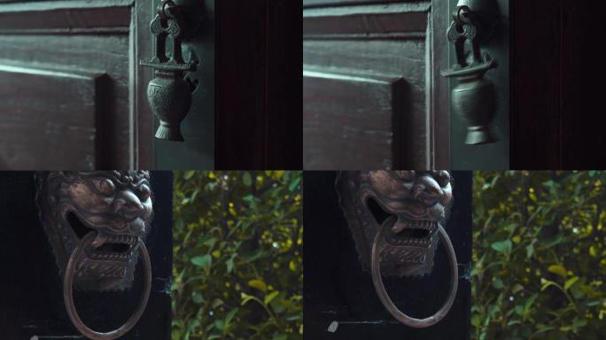 4k古代锁扣兽头门环视频狴犴铜门环