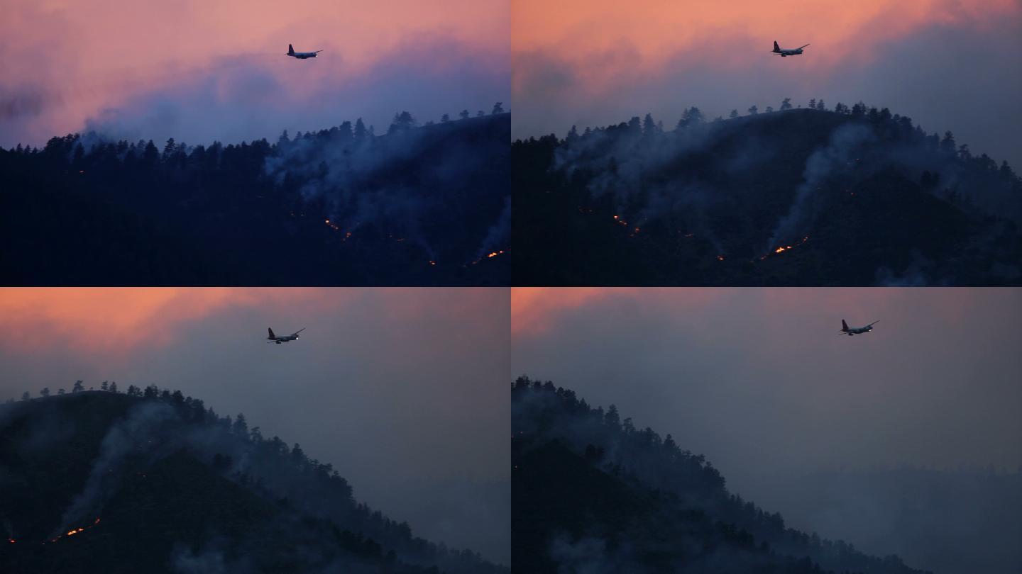 飞机飞往森林火灾现场