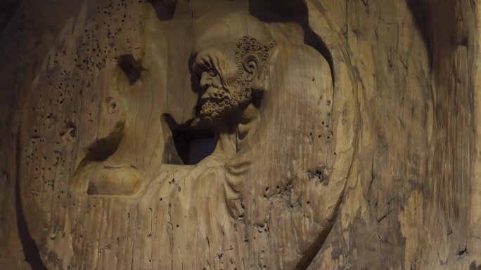4k木雕视频木头雕刻工艺品达摩祖师图案