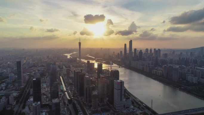 广州风光 航拍延时 广州日落 城市航拍