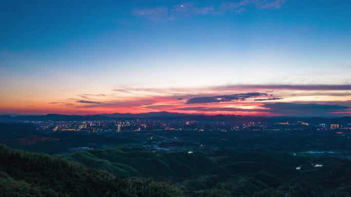 怀化城市全景晚霞航拍延时摄影