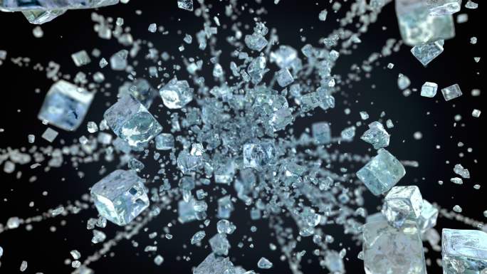 在空中爆炸的冰块精英剔透冲屏三维特效动画