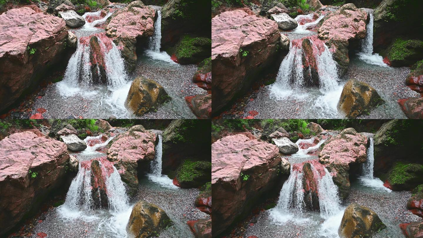 红岩石山泉瀑布