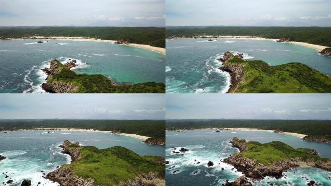 海岸鸟瞰图小岛大海海水海浪浪花