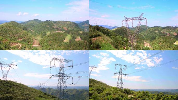 4K航拍大山输电电塔西电东送