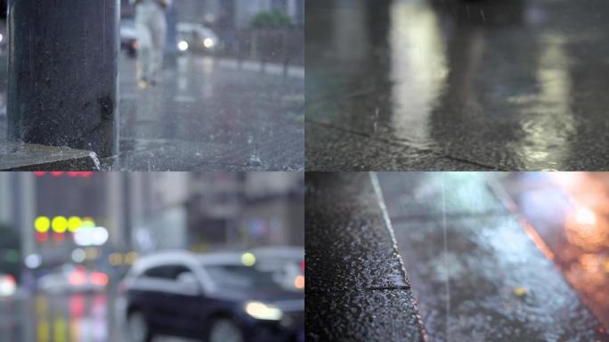 下雨天街道行人车辆