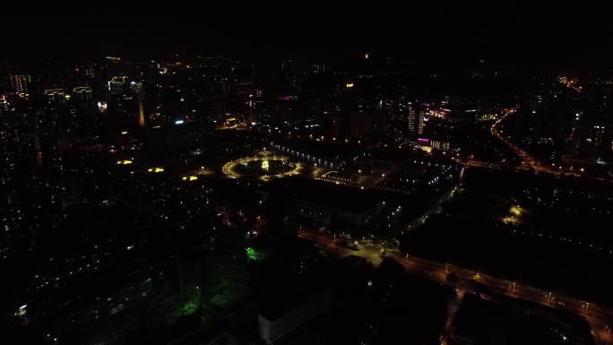 龙岩人民广场夜景航拍远景