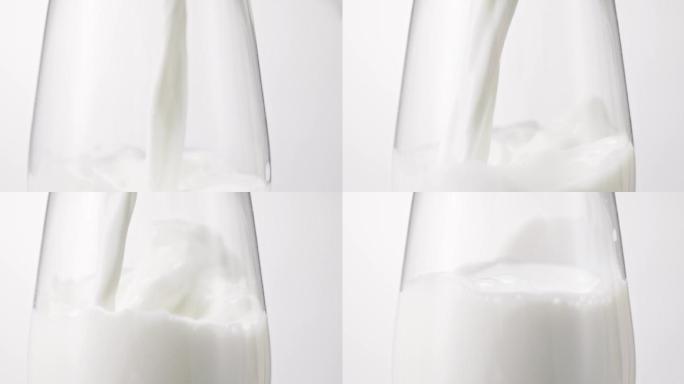 牛奶倒入玻璃杯中-慢动作