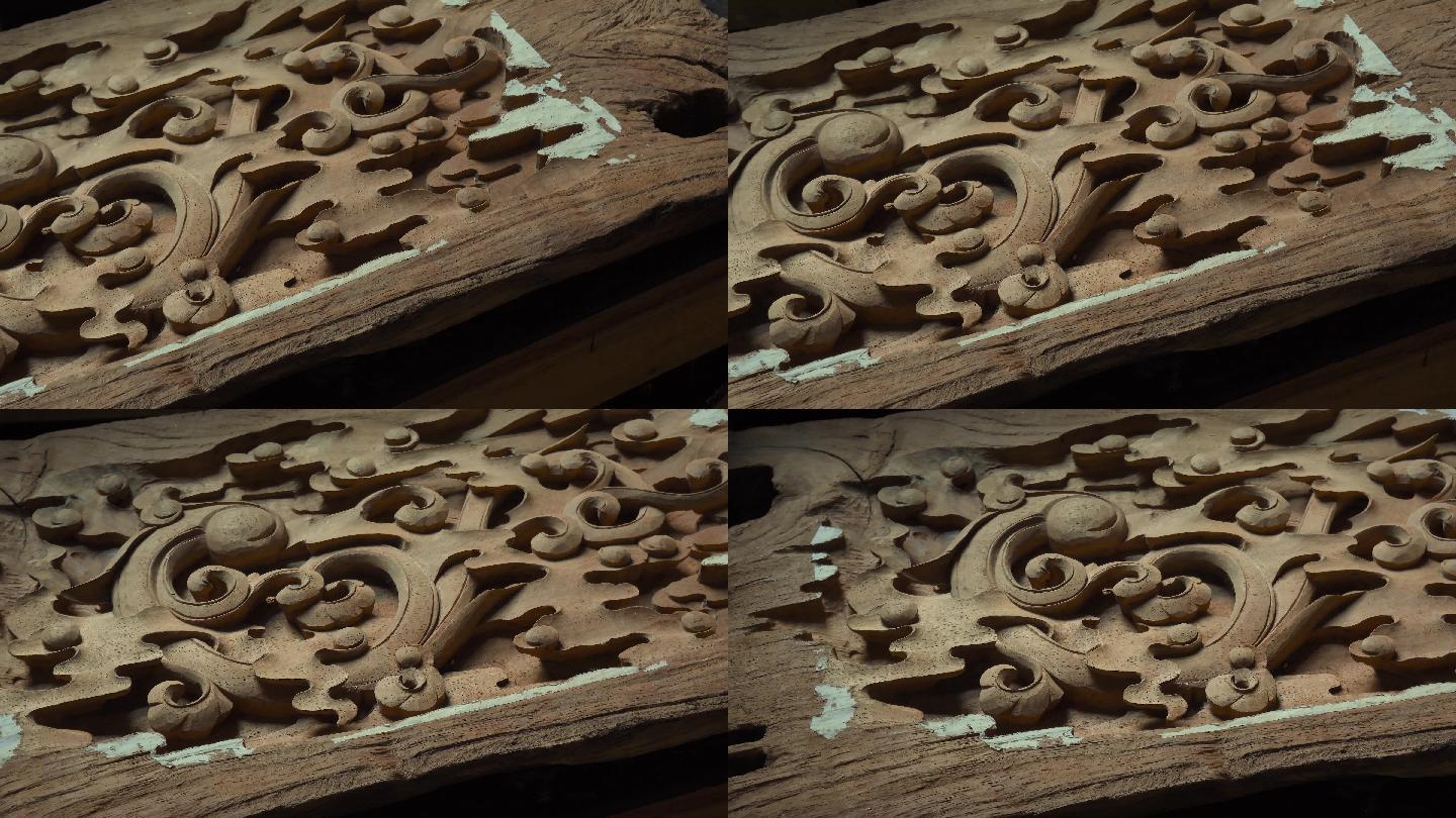 4k木雕视频木头雕刻工艺品祥云图案