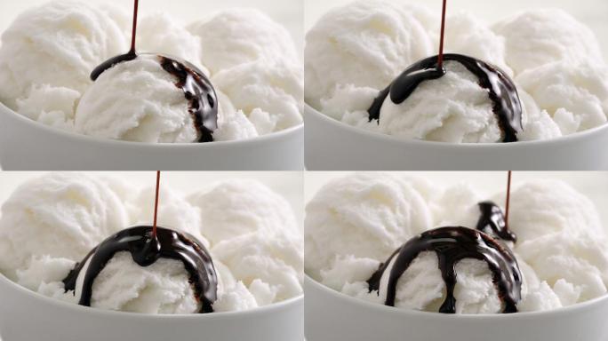 巧克力糖浆香草冰淇淋慢动作