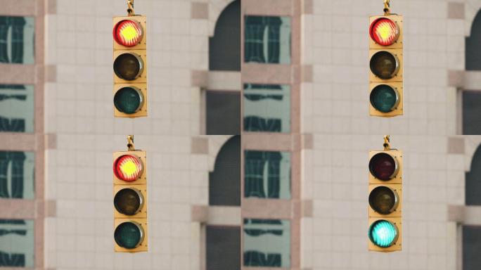 美国城市街道上的红绿灯