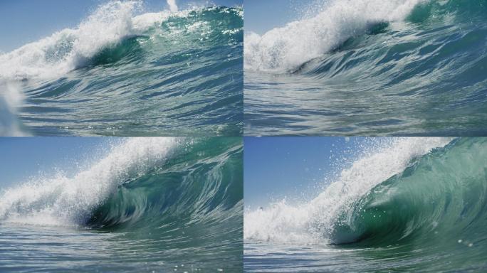 在加州夏日的阳光下，一个美丽的巨浪