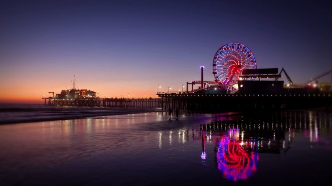 夜晚海滩、摩天轮延时