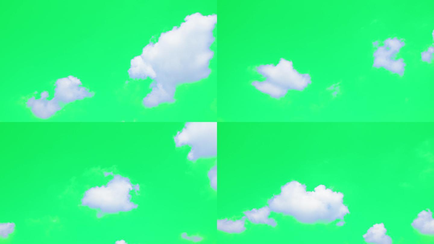 移动的白云的绿色屏幕。