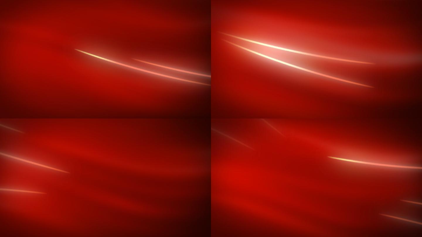 现代红色背景循环红绸飘动光效光线金色线条