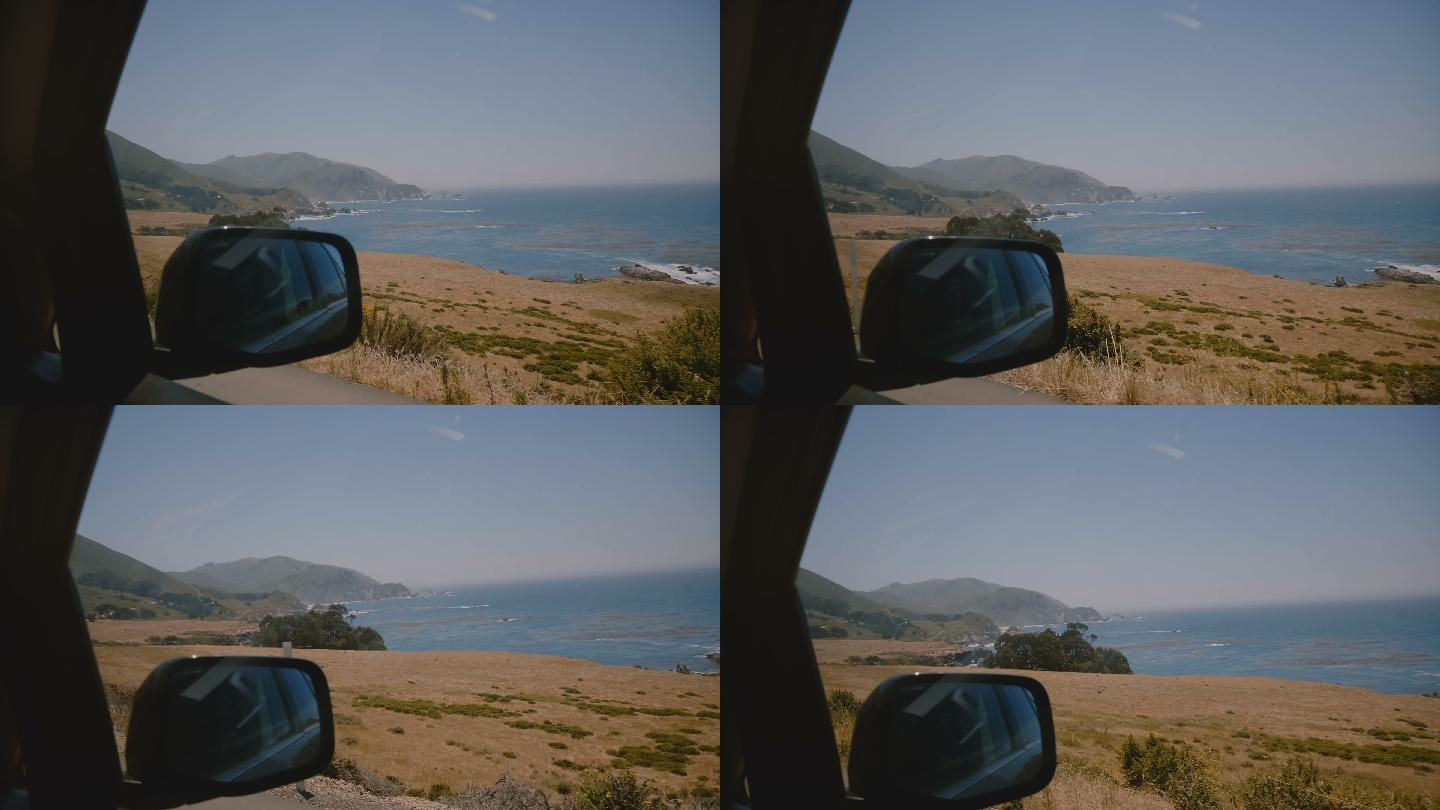 车内拍摄沿路风景海滩海岸和岩石