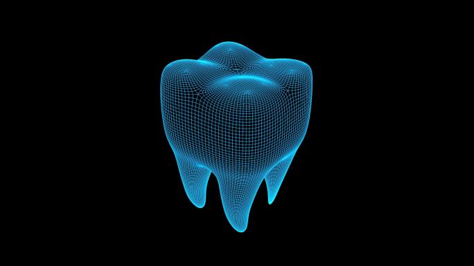 蓝色线框全息科技牙齿动画素材带通道