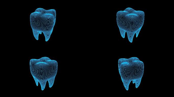 蓝色线框全息科技牙齿动画素材带通道