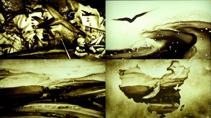 我爱这土地沙画诗朗诵爱国题材舞美背景