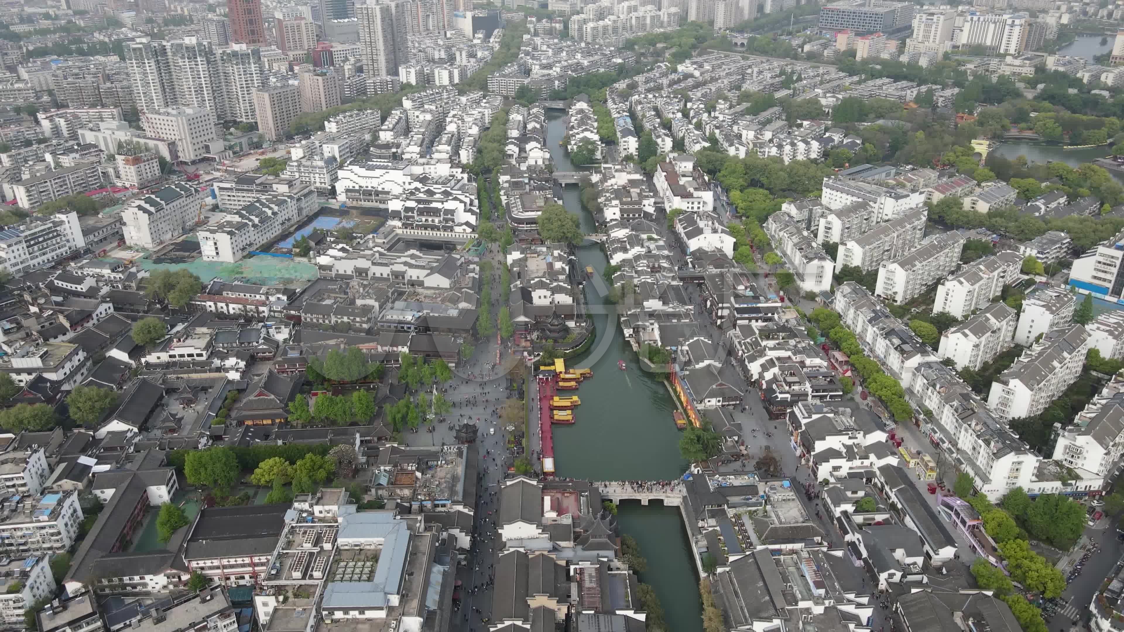 航拍南京夫子庙景区老建筑 4k