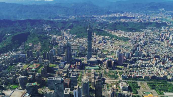 台湾台北市中心区城市景观鸟瞰图