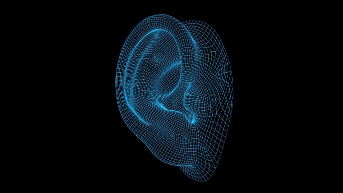 蓝色线框全息科技耳朵动画素材带通道